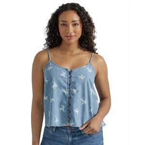 Wrangler Retro Women's Button Front Cowgirl Denim Cami in Chambray Blue